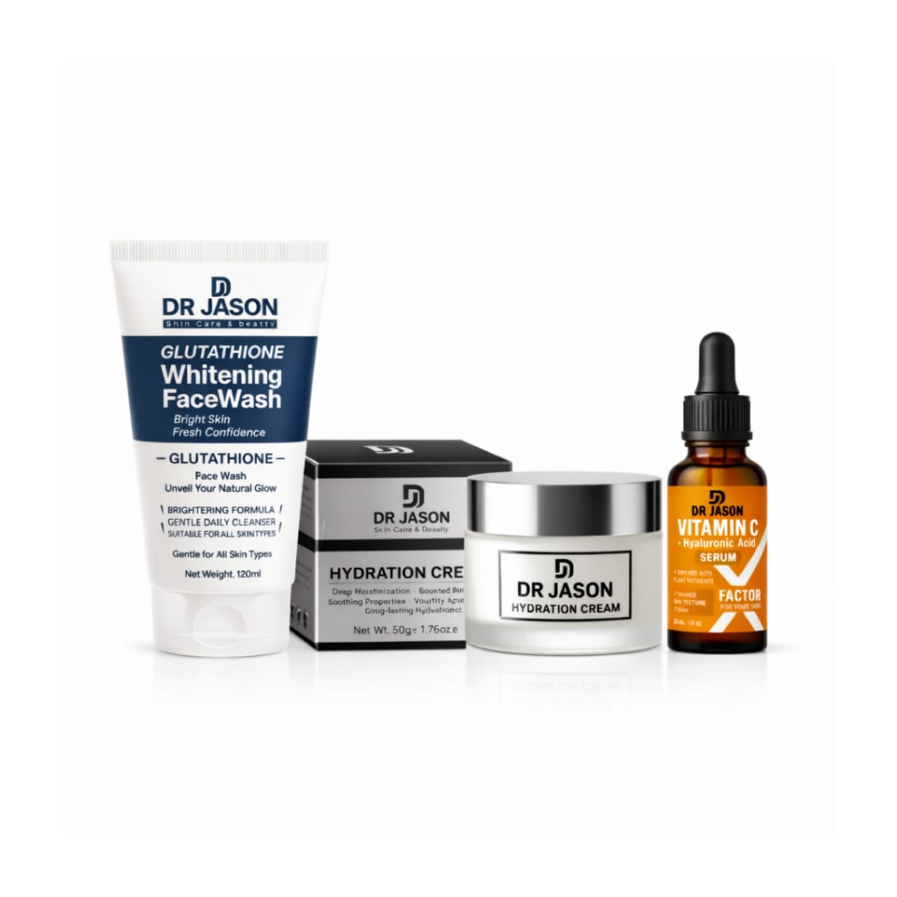 Dr Jason Glow Restore Kit for Men – Glutathione Face Wash, Vitamin C Serum & Deep Hydration Cream Skincare Set in Pakistan