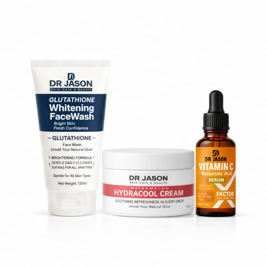 Dr Jason Daily Protection & Glow Kit – HydraCool SPF 60 Cream, Vitamin C Serum & Glutathione Face Wash Skincare Bundle in Pakistan